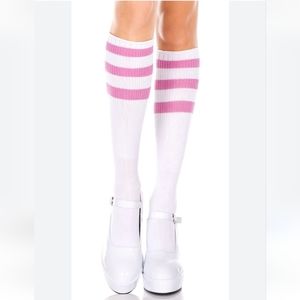 Pink striped knee high socks pack of 3